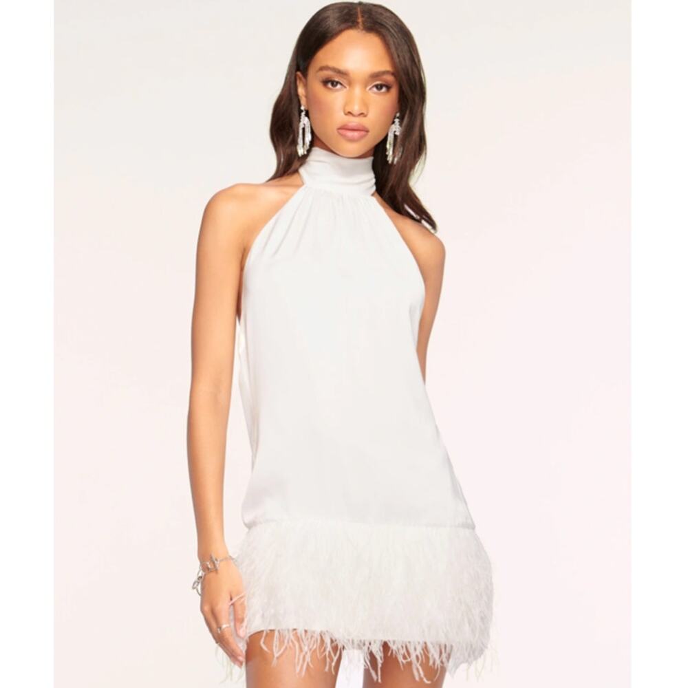 Ramy Brook Danni Feather Mini Dress In Ivory Size 2
